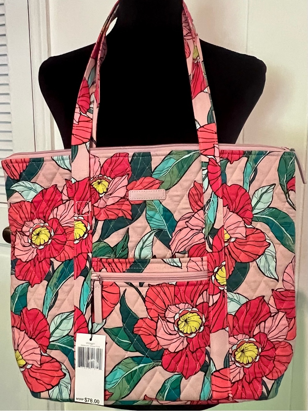 Quilted Floral Tote Bag - Pink Floral Pattern